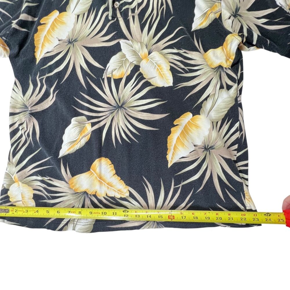 Bamboo Cay Mens Hawaiian Polo Shirt LG Black Tropical Floral Cotton Resortwear - Picture 9 of 10